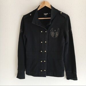 Harley Davidson Black Embroidered Button Jacket